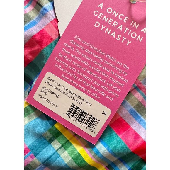 NWT Sporti x Alex Walsh Madras Mania Double Cross One Piece Swimsuit Size 36 - Picture 6 of 6